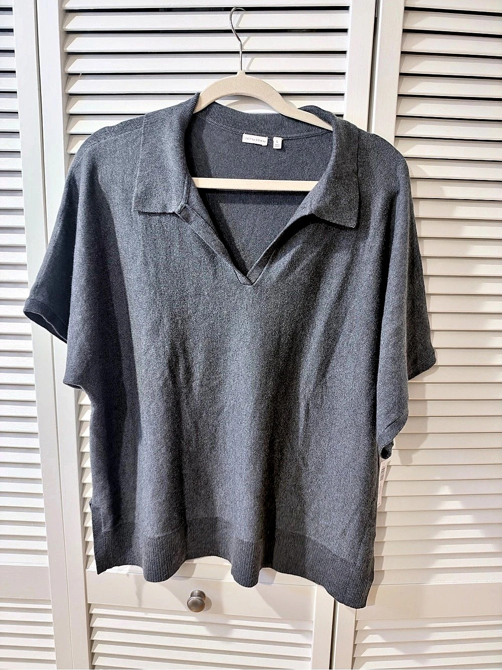 24/7 by Soma Collared Sweater Top in Gray Large NWT